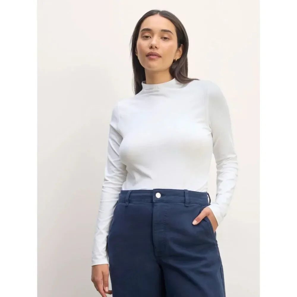 New Everlane THE FORM FUNNEL-NECK TEE in White S Polished Effortless Clean Girl